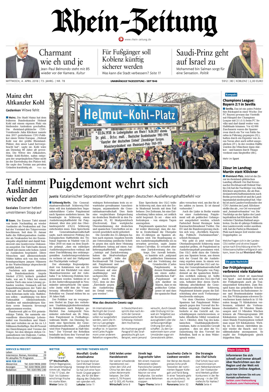 Rhein-Zeitung Koblenz & Region vom Mittwoch, 04.04.2018