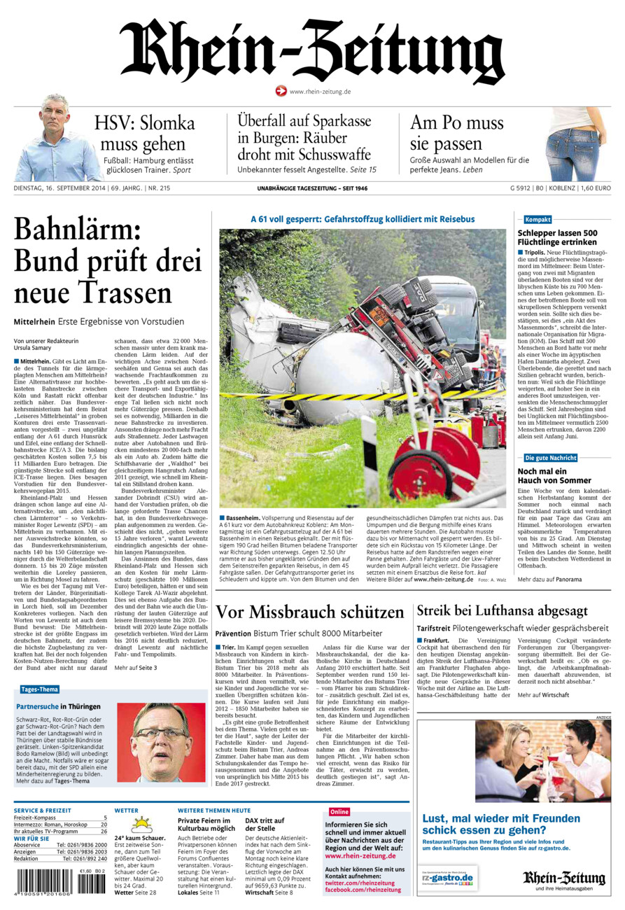 Rhein-Zeitung Koblenz & Region vom Dienstag, 16.09.2014