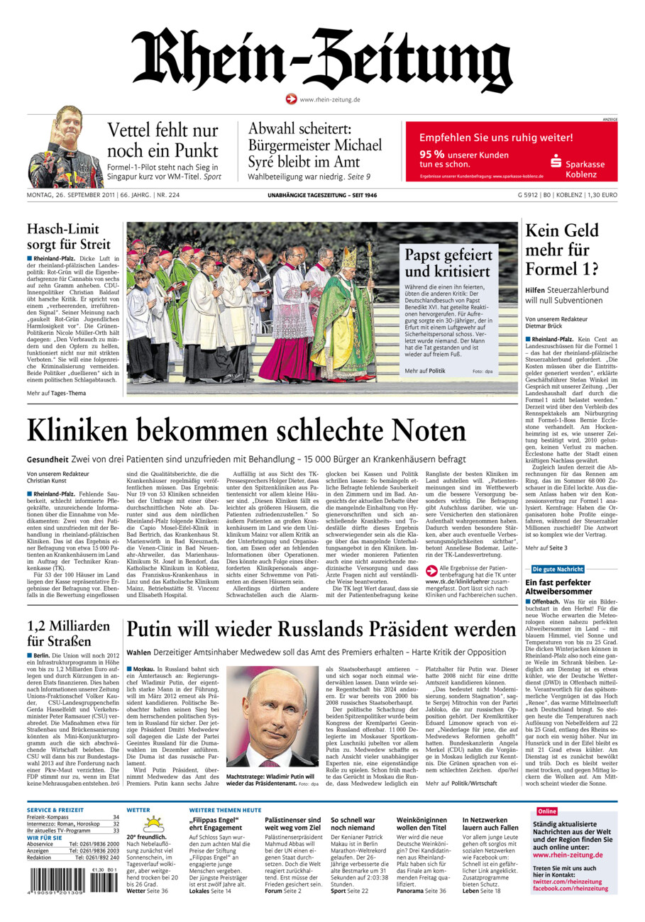 Rhein-Zeitung Koblenz & Region vom Montag, 26.09.2011