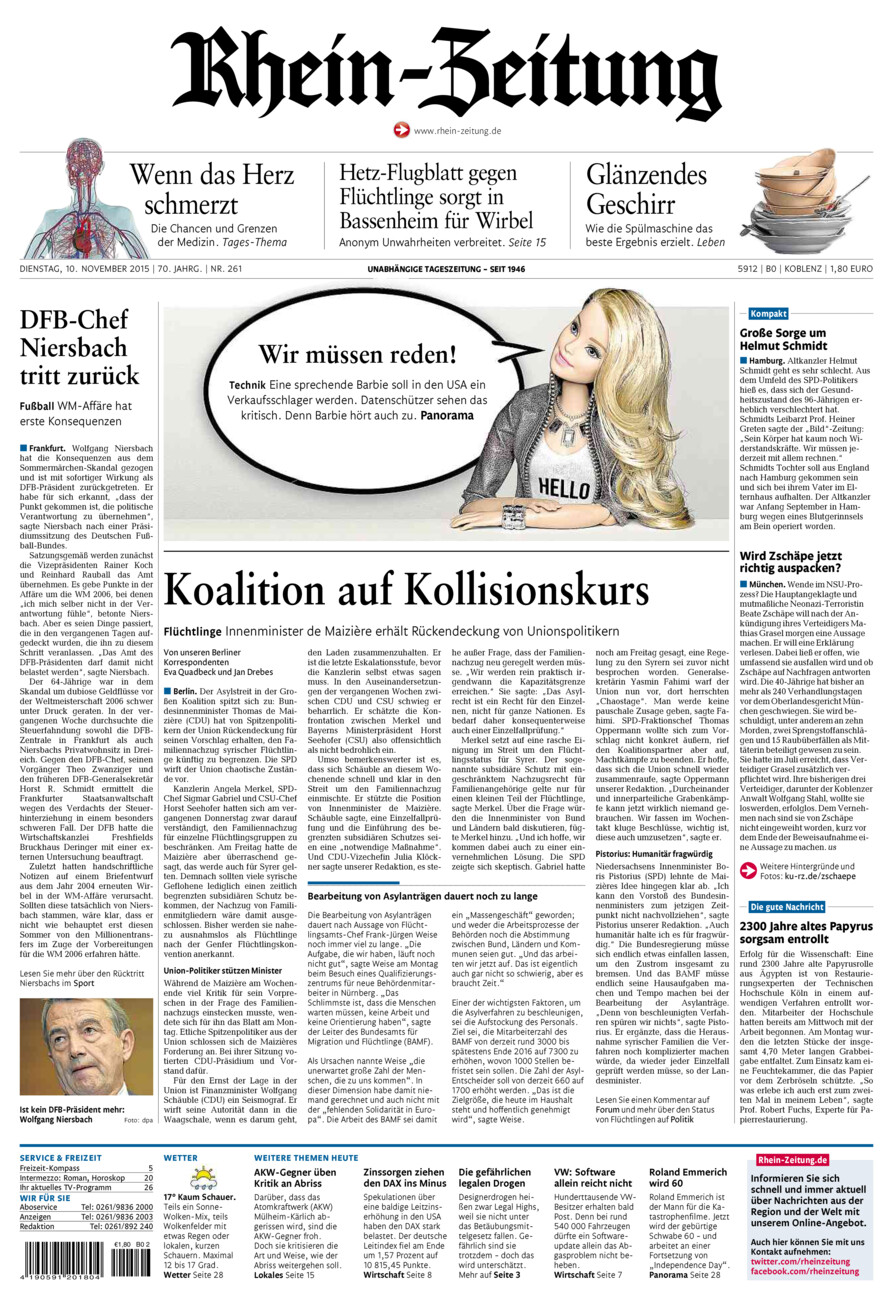 Rhein-Zeitung Koblenz & Region vom Dienstag, 10.11.2015