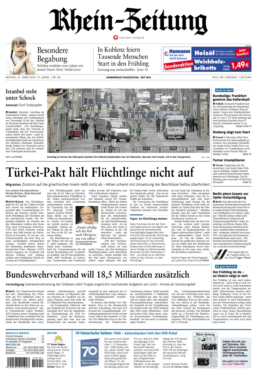 Rhein-Zeitung Koblenz & Region vom Montag, 21.03.2016
