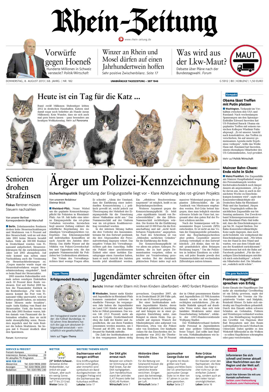 Rhein-Zeitung Koblenz & Region vom Donnerstag, 08.08.2013