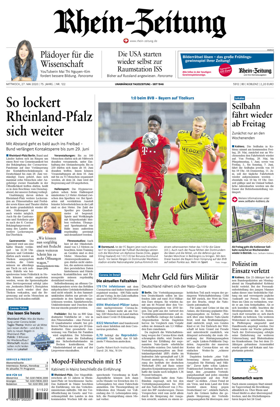 Rhein-Zeitung Koblenz & Region vom Mittwoch, 27.05.2020