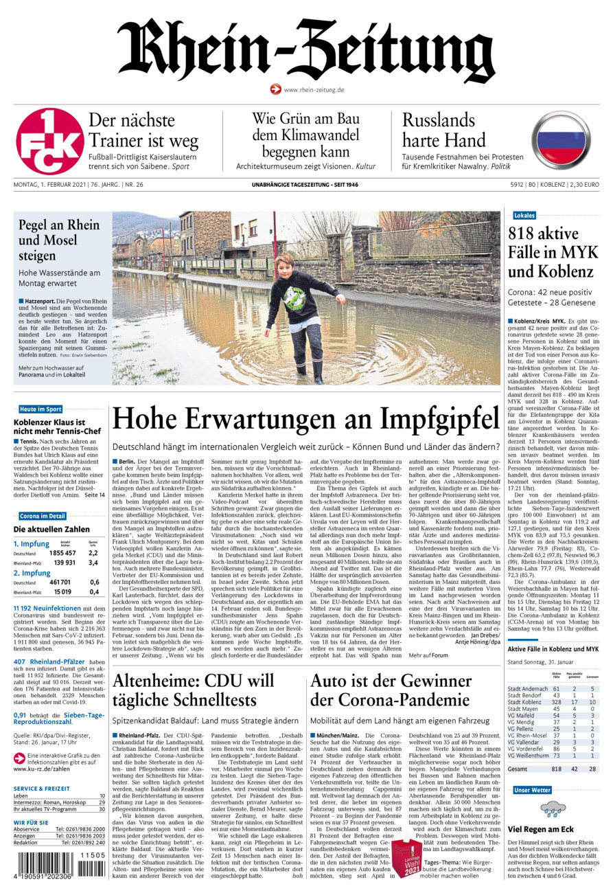Rhein-Zeitung Koblenz & Region vom Montag, 01.02.2021