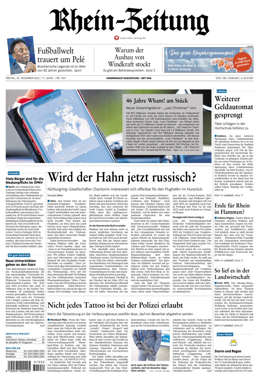Rhein-Zeitung Koblenz & Region vom Freitag, 30.12.2022