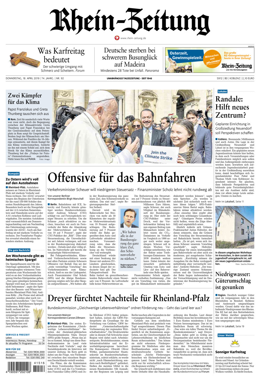 Rhein-Zeitung Koblenz & Region vom Donnerstag, 18.04.2019