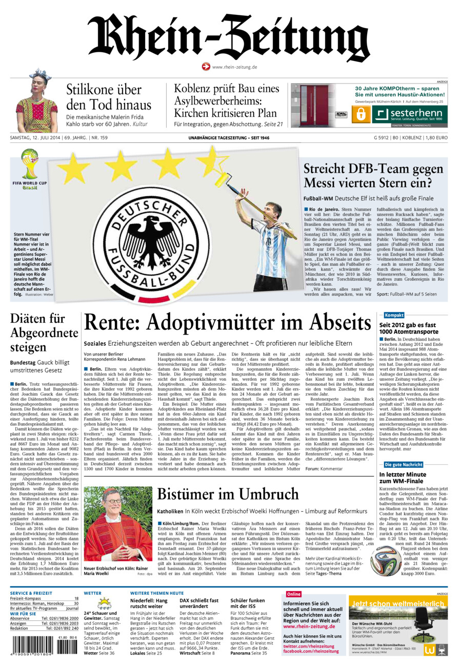 Rhein-Zeitung Koblenz & Region vom Samstag, 12.07.2014