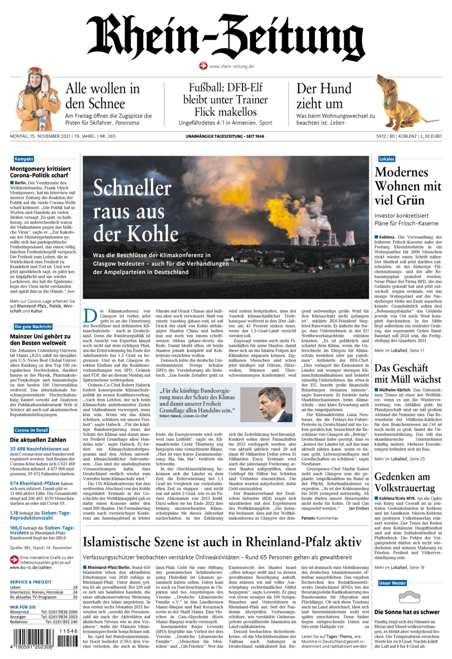 Rhein-Zeitung Koblenz & Region vom Montag, 15.11.2021