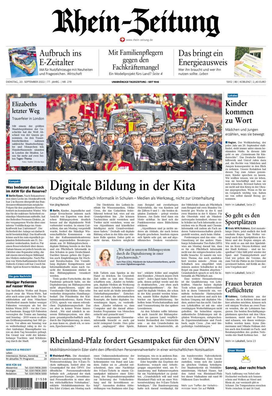 Rhein-Zeitung Koblenz & Region vom Dienstag, 20.09.2022