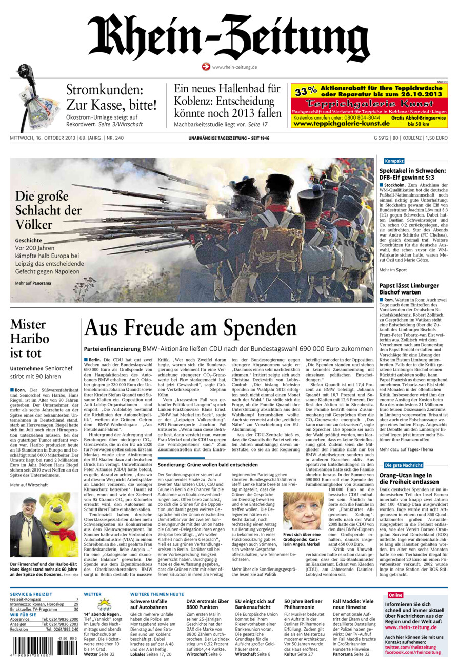 Rhein-Zeitung Koblenz & Region vom Mittwoch, 16.10.2013