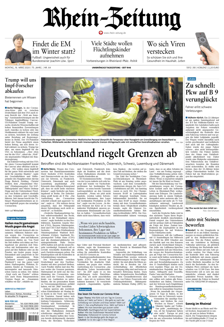 Rhein-Zeitung Koblenz & Region vom Montag, 16.03.2020