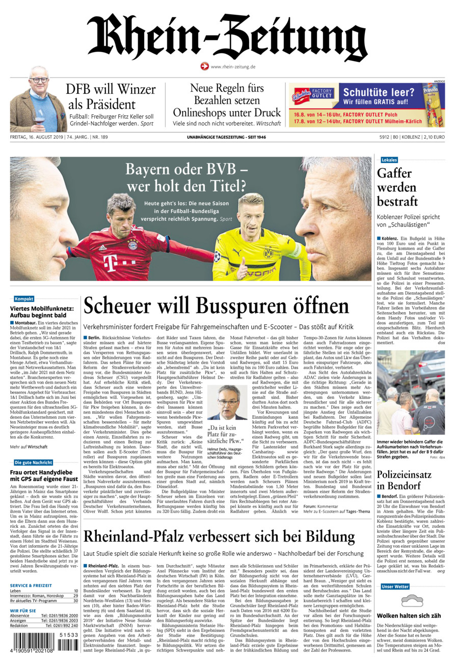 Rhein-Zeitung Koblenz & Region vom Freitag, 16.08.2019