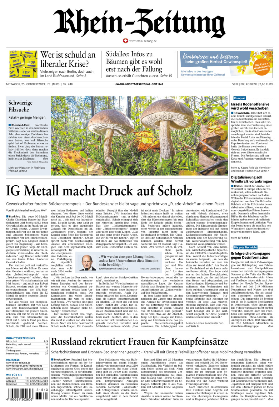 Rhein-Zeitung Koblenz & Region vom Mittwoch, 25.10.2023