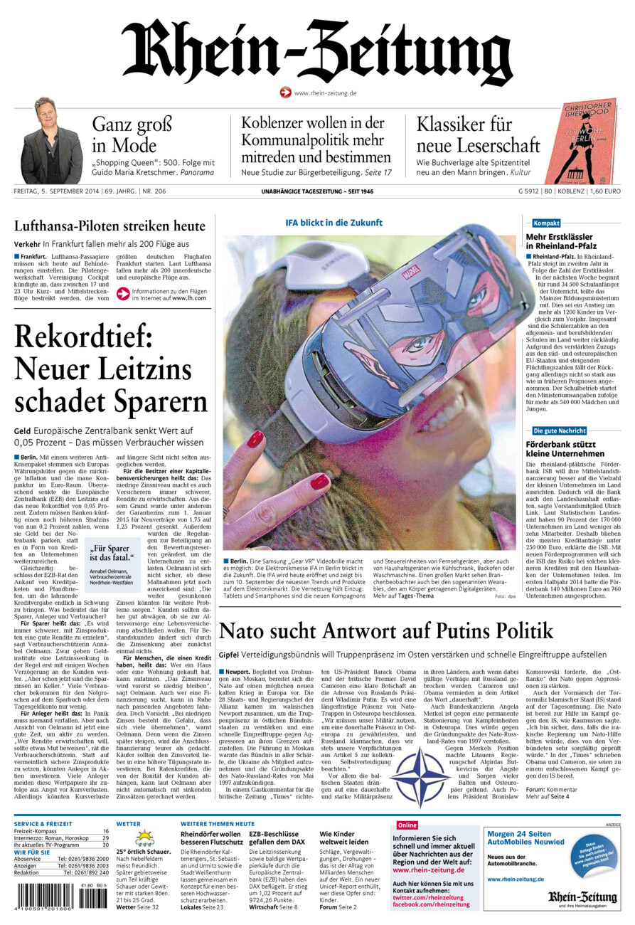 Rhein-Zeitung Koblenz & Region vom Freitag, 05.09.2014