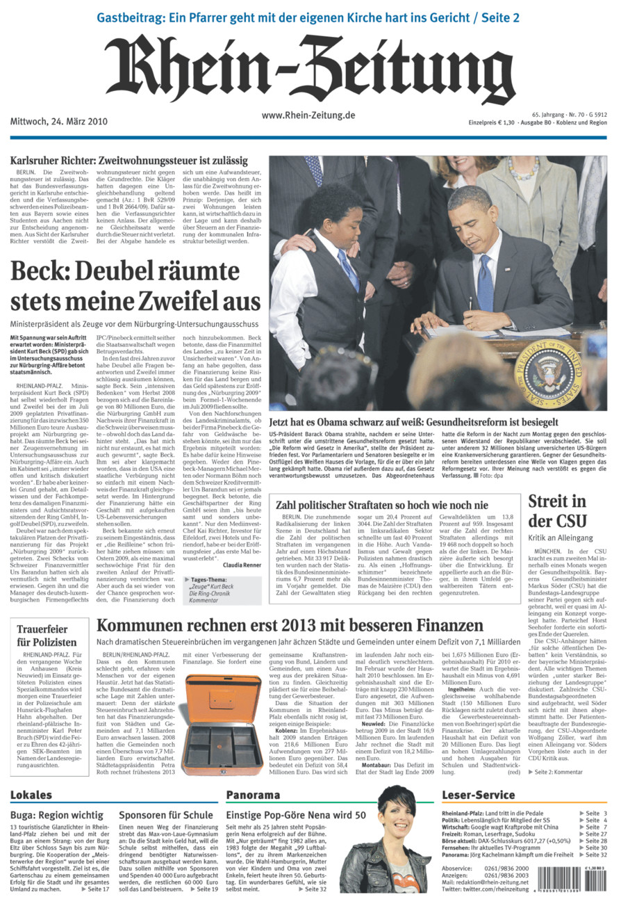 Rhein-Zeitung Koblenz & Region vom Mittwoch, 24.03.2010