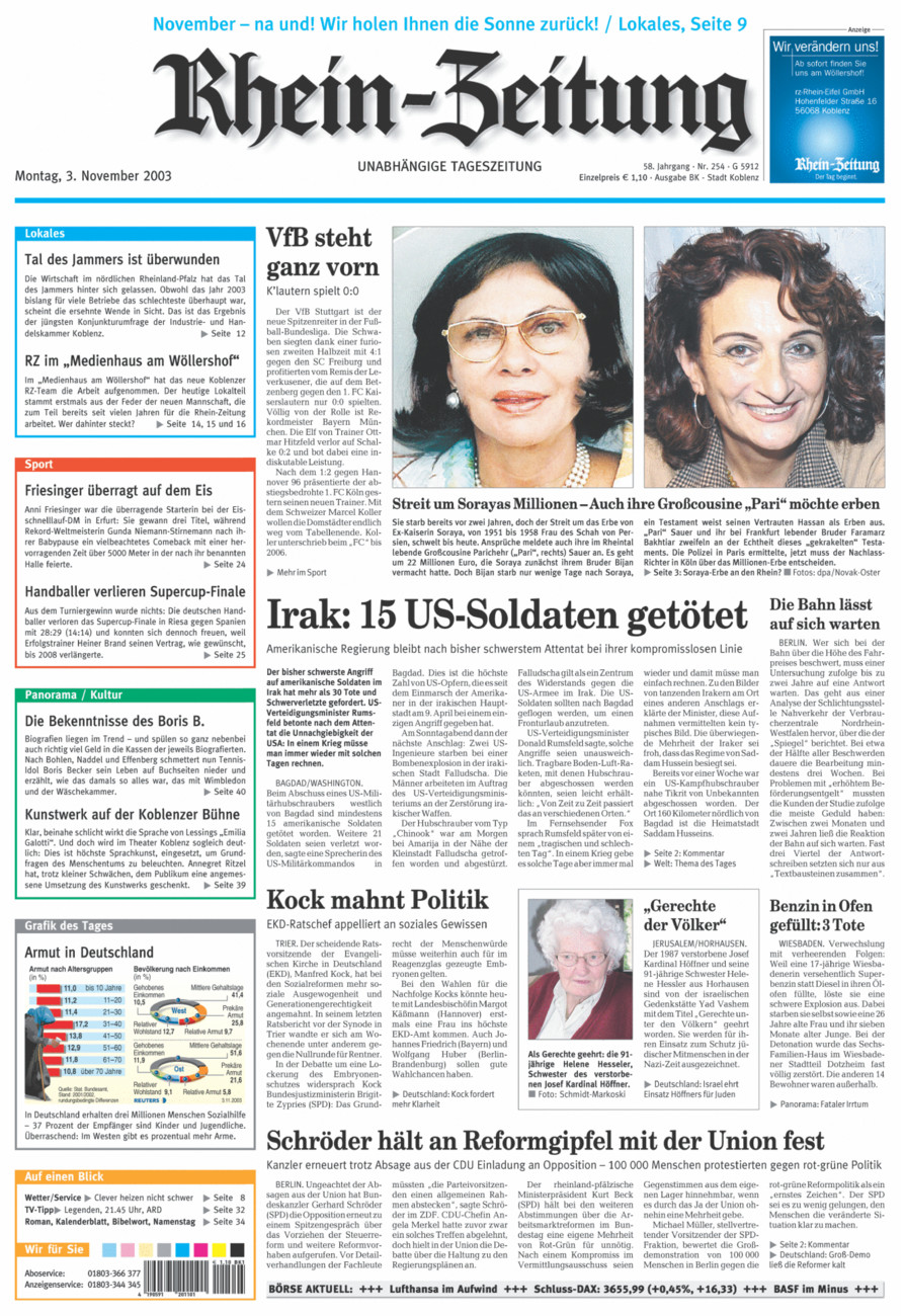 Rhein-Zeitung Koblenz & Region vom Montag, 03.11.2003
