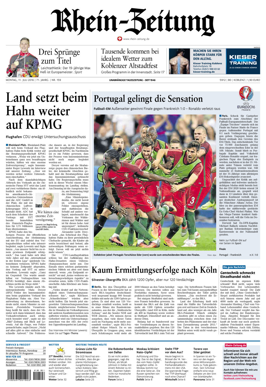 Rhein-Zeitung Koblenz & Region vom Montag, 11.07.2016
