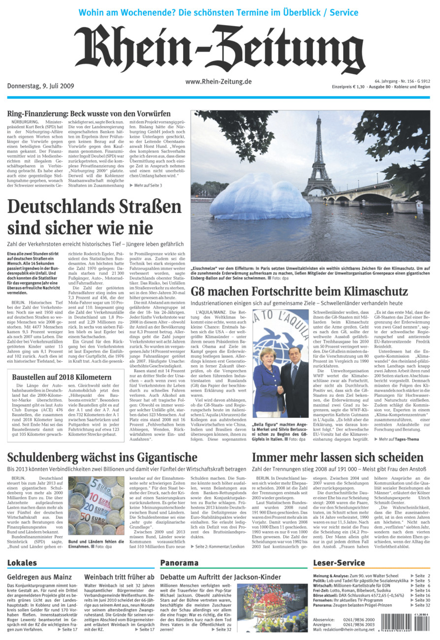 Rhein-Zeitung Koblenz & Region vom Donnerstag, 09.07.2009