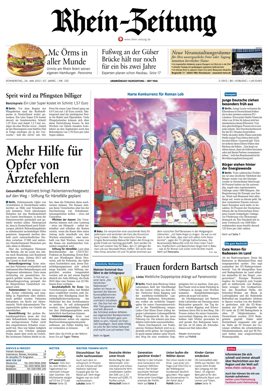 Rhein-Zeitung Koblenz & Region vom Donnerstag, 24.05.2012