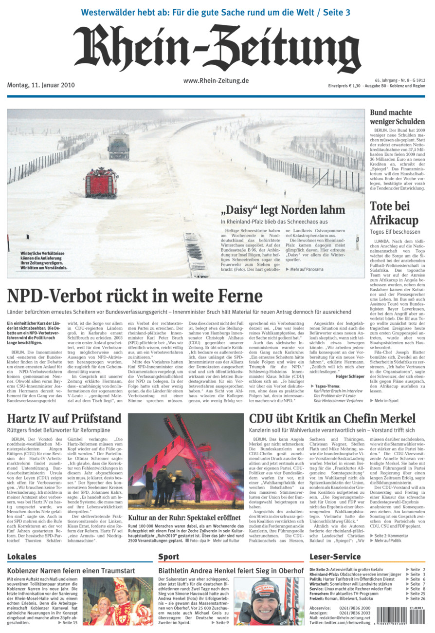 Rhein-Zeitung Koblenz & Region vom Montag, 11.01.2010