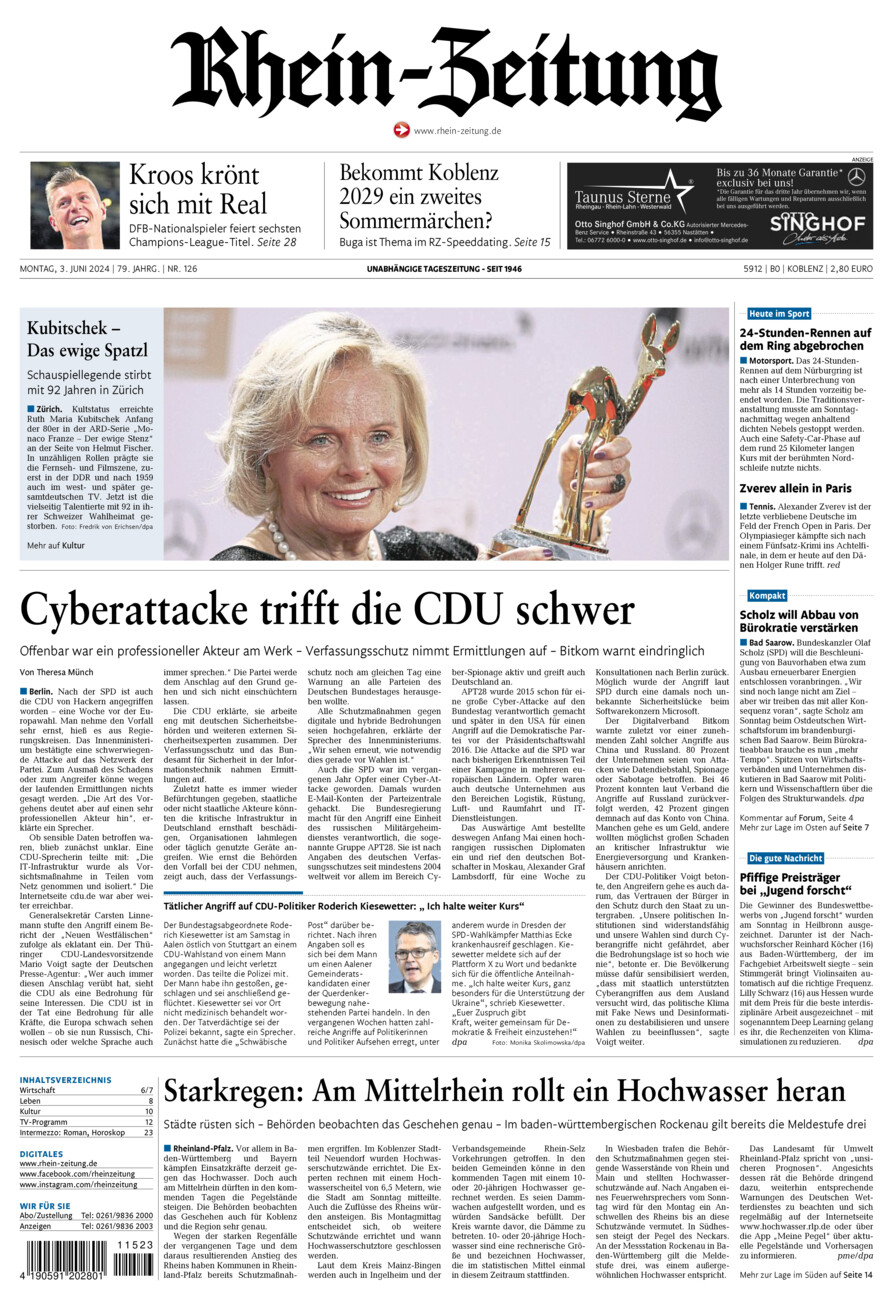 Rhein-Zeitung Koblenz & Region vom Montag, 03.06.2024