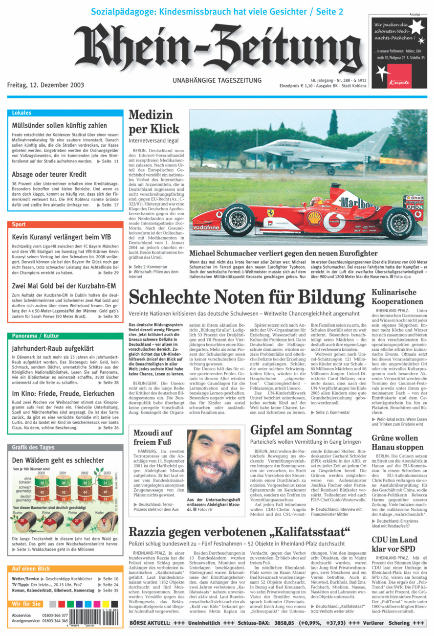Rhein-Zeitung Koblenz & Region vom Freitag, 12.12.2003