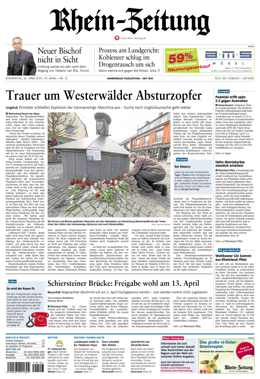 Rhein-Zeitung Koblenz & Region vom Donnerstag, 26.03.2015