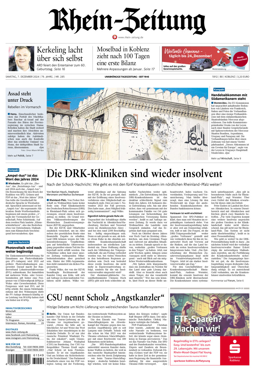 Rhein-Zeitung Koblenz & Region vom Samstag, 07.12.2024