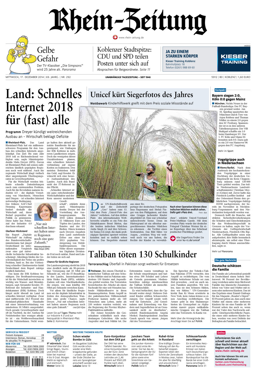 Rhein-Zeitung Koblenz & Region vom Mittwoch, 17.12.2014