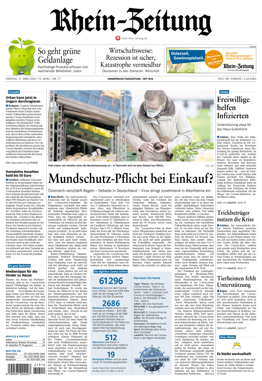 Rhein-Zeitung Koblenz & Region vom Dienstag, 31.03.2020