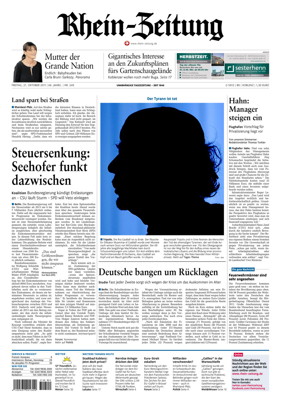 Rhein-Zeitung Koblenz & Region vom Freitag, 21.10.2011