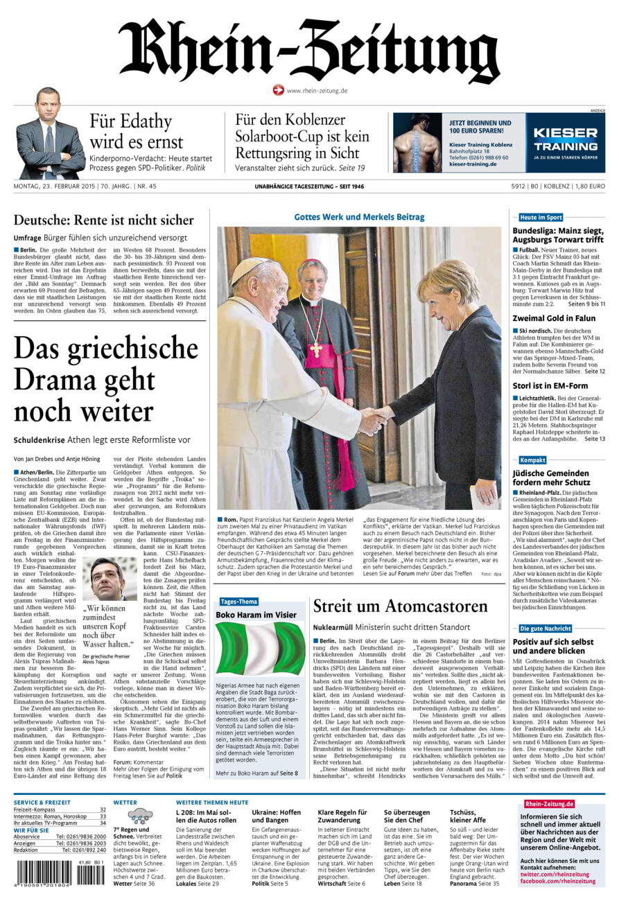Rhein-Zeitung Koblenz & Region vom Montag, 23.02.2015