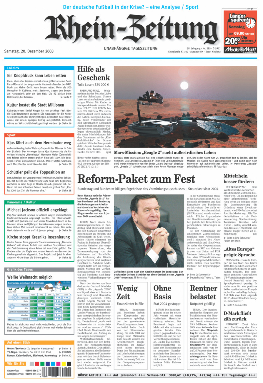 Rhein-Zeitung Koblenz & Region vom Samstag, 20.12.2003