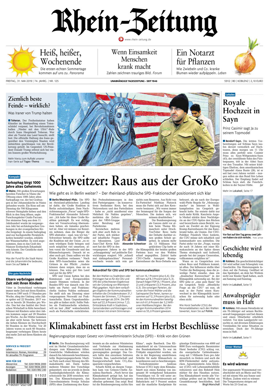 Rhein-Zeitung Koblenz & Region vom Freitag, 31.05.2019