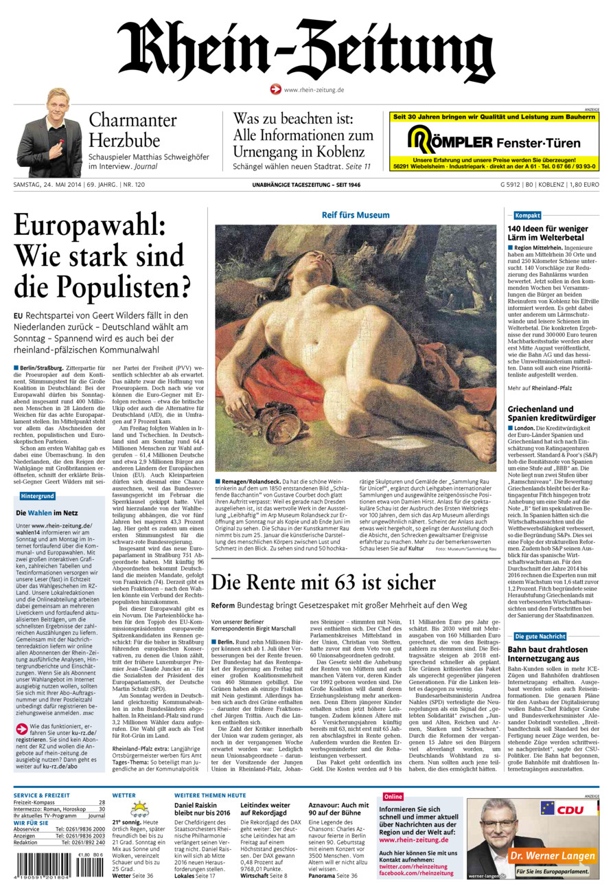Rhein-Zeitung Koblenz & Region vom Samstag, 24.05.2014