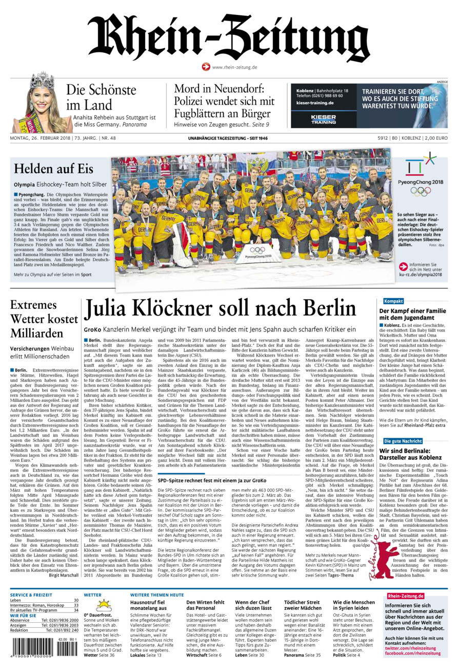 Rhein-Zeitung Koblenz & Region vom Montag, 26.02.2018