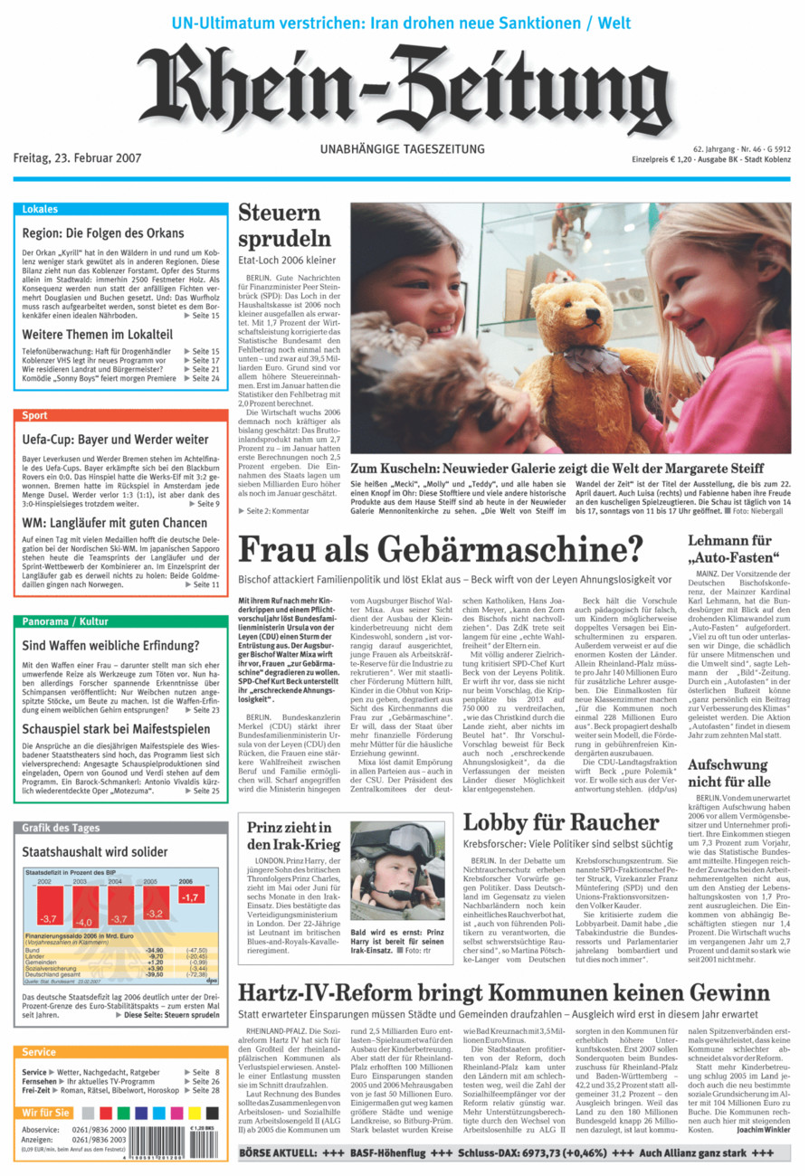 Rhein-Zeitung Koblenz & Region vom Freitag, 23.02.2007