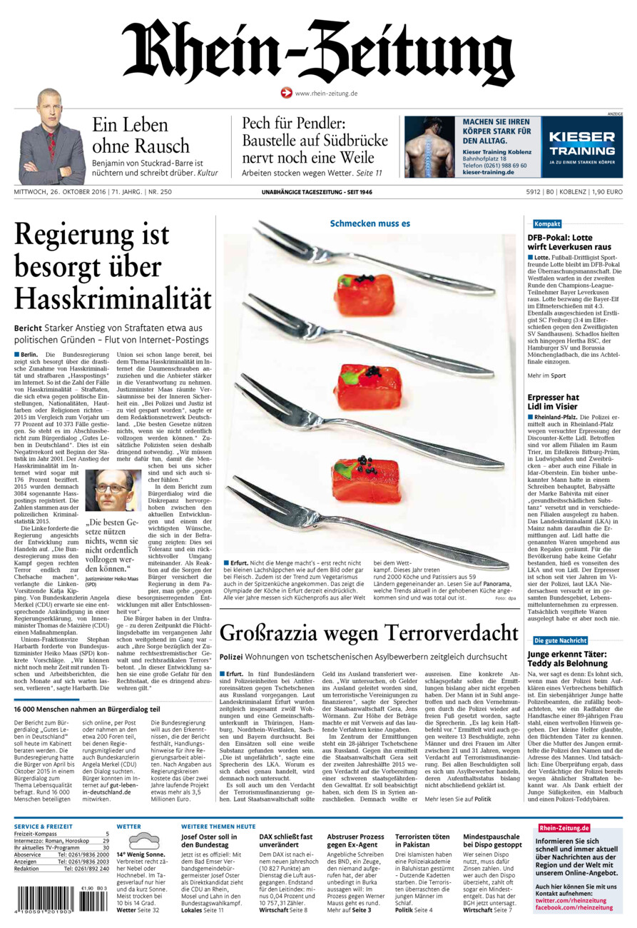 Rhein-Zeitung Koblenz & Region vom Mittwoch, 26.10.2016