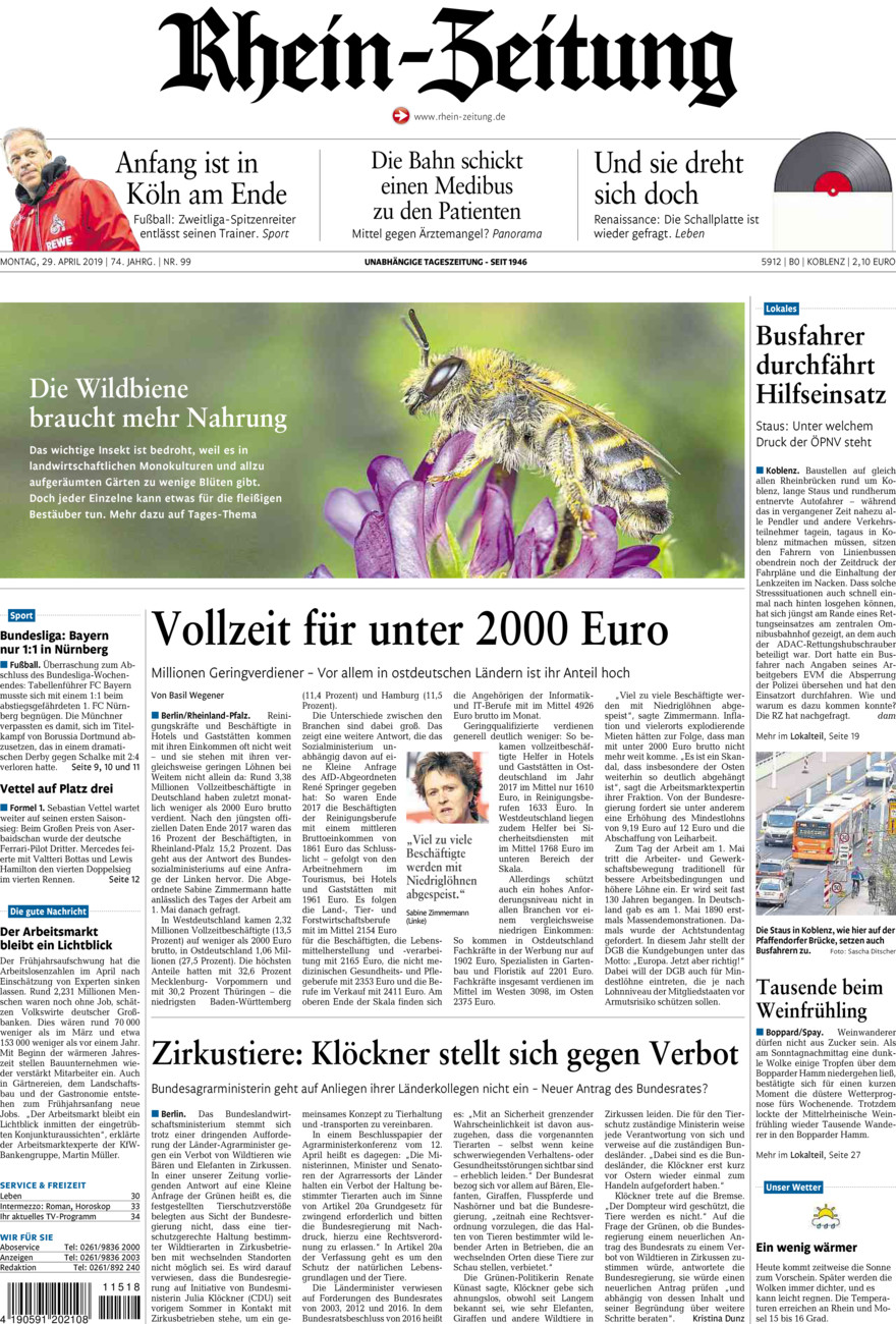 Rhein-Zeitung Koblenz & Region vom Montag, 29.04.2019