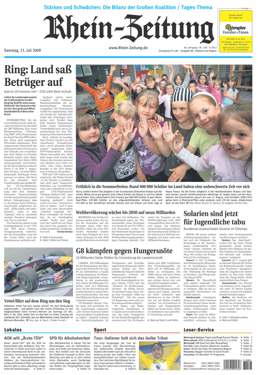 Rhein-Zeitung Koblenz & Region vom Samstag, 11.07.2009