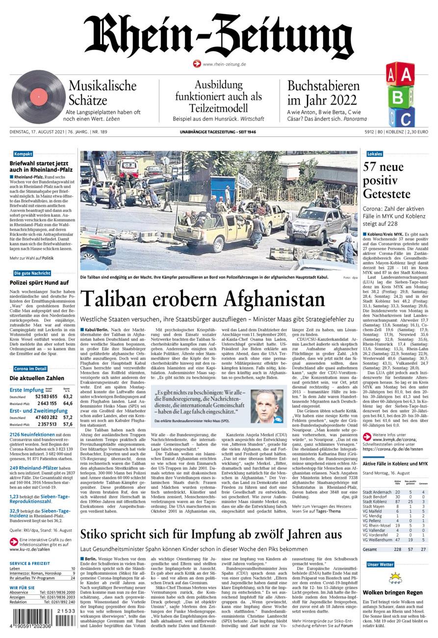Rhein-Zeitung Koblenz & Region vom Dienstag, 17.08.2021