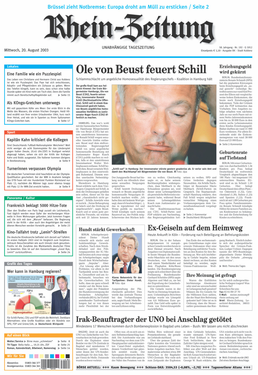 Rhein-Zeitung Koblenz & Region vom Mittwoch, 20.08.2003