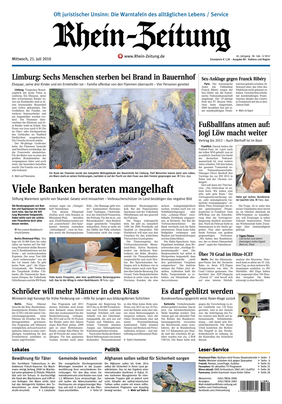 Rhein-Zeitung Koblenz & Region vom Mittwoch, 21.07.2010