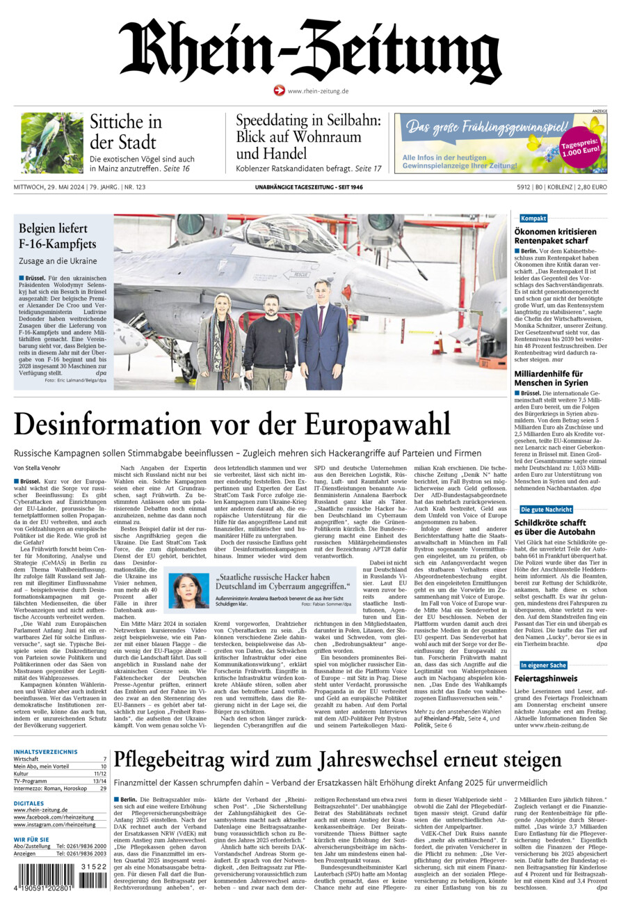 Rhein-Zeitung Koblenz & Region vom Mittwoch, 29.05.2024