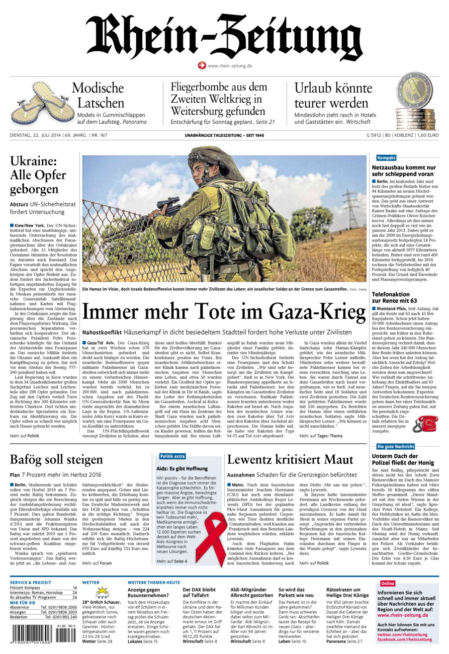 Rhein-Zeitung Koblenz & Region vom Dienstag, 22.07.2014