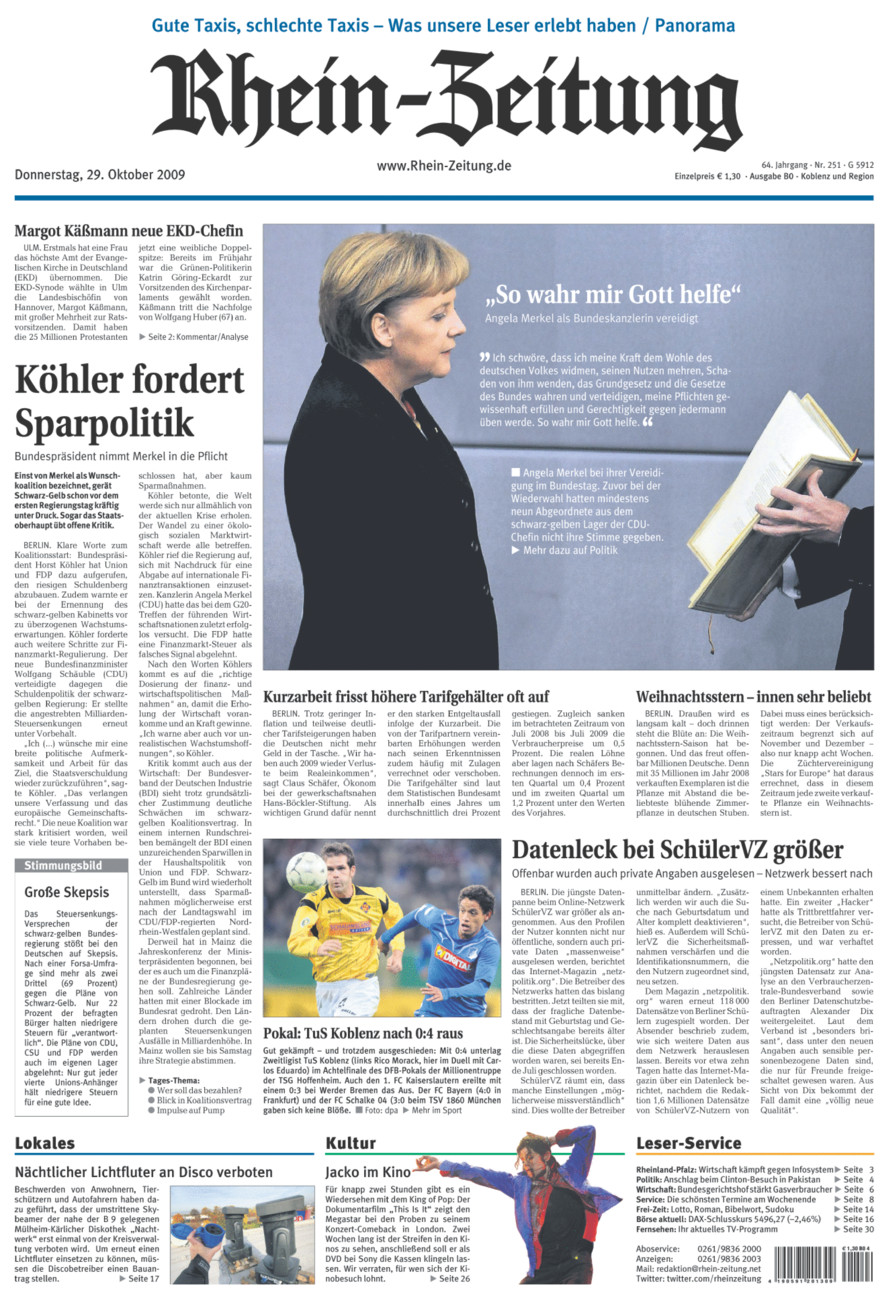 Rhein-Zeitung Koblenz & Region vom Donnerstag, 29.10.2009