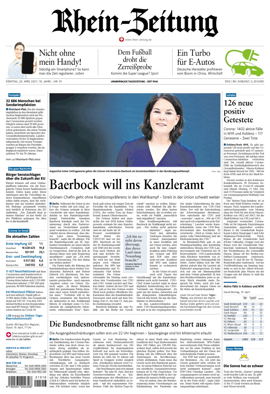 Rhein-Zeitung Koblenz & Region vom Dienstag, 20.04.2021
