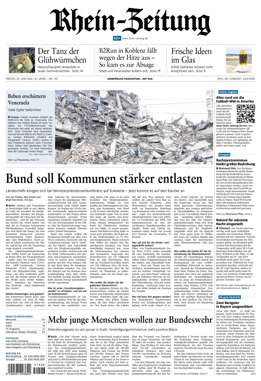 Rhein-Zeitung Koblenz & Region vom Freitag, 26.06.2026