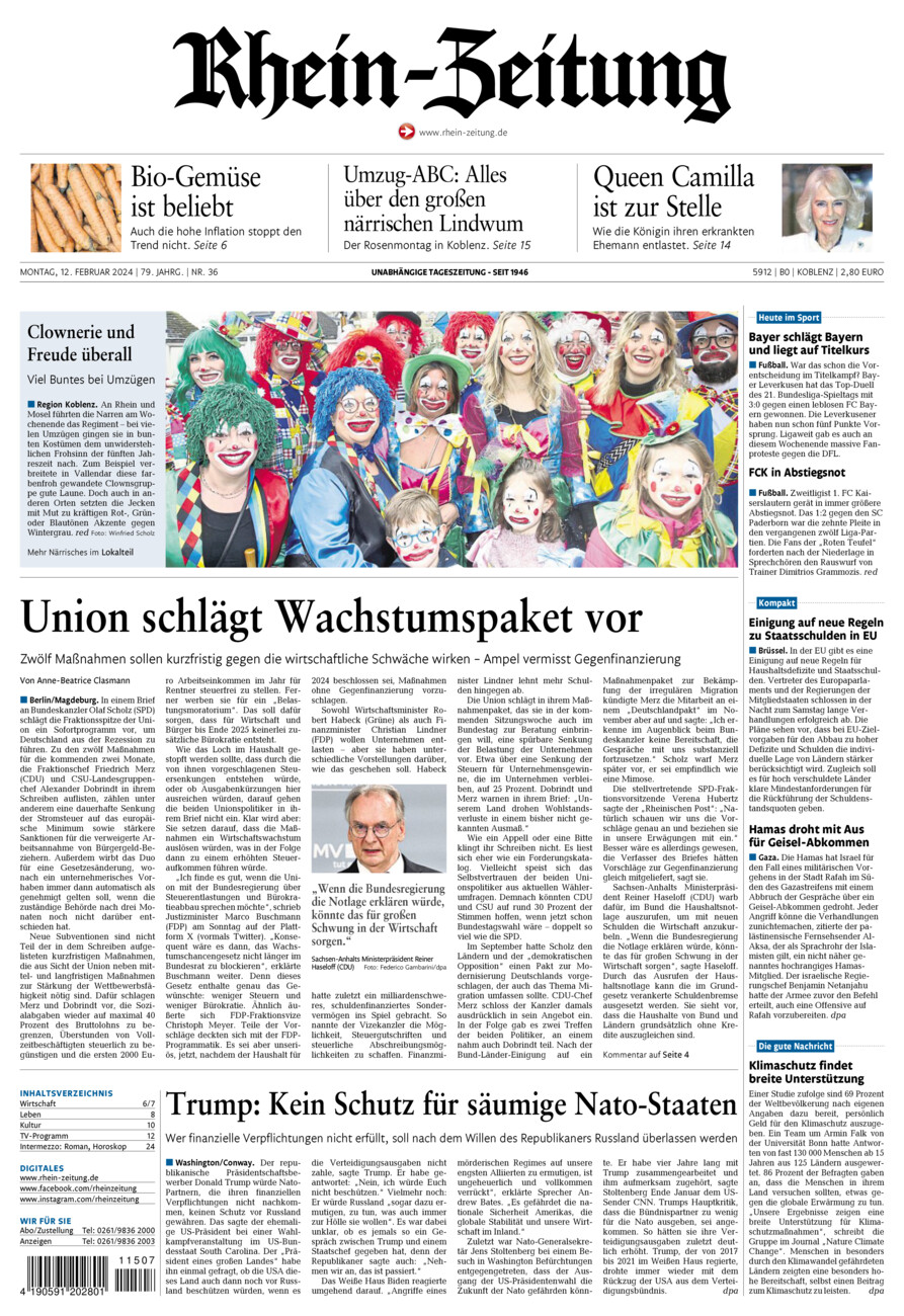 Rhein-Zeitung Koblenz & Region vom Montag, 12.02.2024