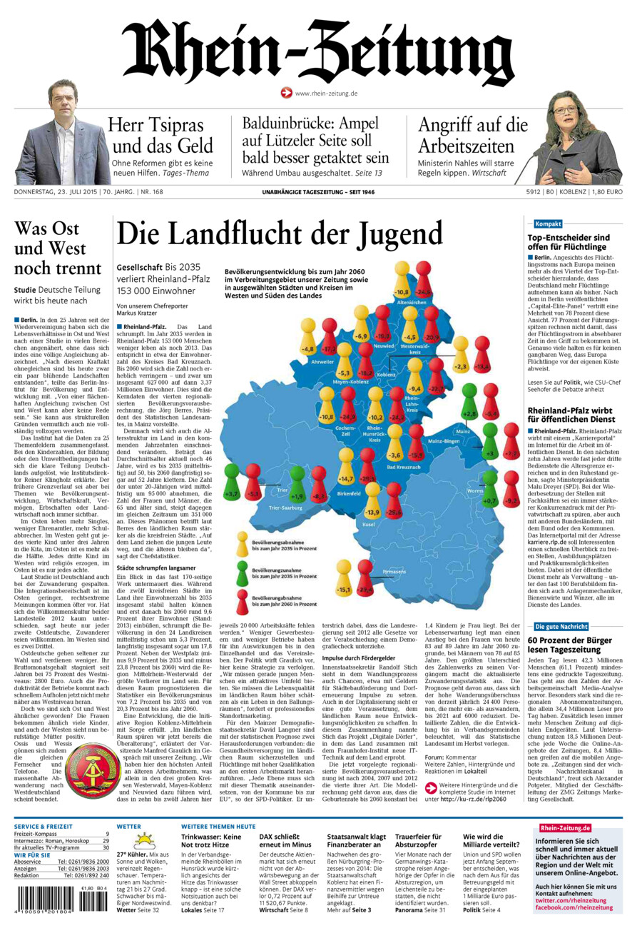 Rhein-Zeitung Koblenz & Region vom Donnerstag, 23.07.2015